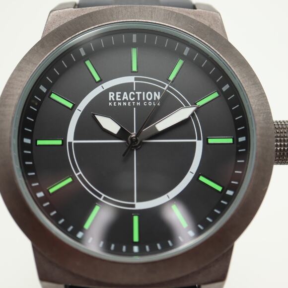 Kenneth Cole Reaction Mens 48mm Watch Gray Black Green Jumbo w New Battery - Picture 6 of 13